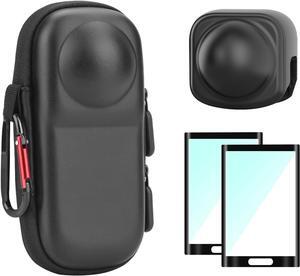WERLEO Insta 360 X5 Case Bag + Silicone Lens Cap + 2 Pack Screen Protector Accessories Kit Carrying Case with Wrist Strap and Carabiner for Insta360 X5 X4 Protective Bundle