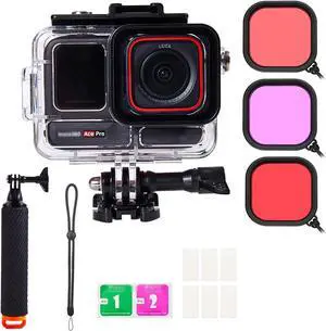 WERLEO Waterproof Case for Insta 360 Ace Pro / Ace Pro 2 with 3 Pack Dive Filters, 196FT/60M Underwater Protective Housing Dive Kit, Professional Action Camera Dive Accessory