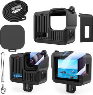 WERLEO Accessories Kit Compatible with GoPro Hero 4K Action Camera Including Silicone Protective Case Tempered Glass Protective Film Lens Cap Lanyard and Battery Side Cover