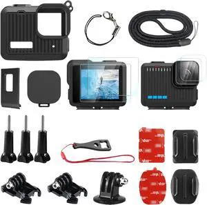 WERLEO Silicone Case for GoPro Hero 4K - Protective Sleeve with Battery Cover, Screen Protectors, Lens Caps & Mount Kit Flexible Adhesive Helmet Sticky Mounts for GoPro Hero 4K Accessories