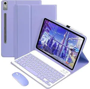 WERLEO Bluetooth Keyboard Case with Mouse for Lenovo Tab P12 12.7 inch 2024 2023 TB370FU TB371FC Protective Cover with Wireless Mouse / Keyboard Purple