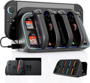 WERLEO 4-in-1 Wall Mount for Nintendo Switch 2 - Switch Wall Mount with RGB Light & Joy Con Charger - 4 Joy Con Charging ports, 7 RGB Modes Light, 4 Game Card Storage - Magnetic Charging with LED
