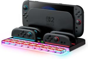 WERLEO for Nintendo Switch 2 Joy Con Controllers Charger, [9 Game Card Storage] [Ambient Lighting] All-in-one Organization Accessories for Switch 2, Heat Dissipation Slot for Dock with USB Cable