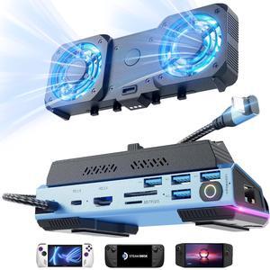 WERLEO Steam Deck OLED & ROG Ally X & Legion GO - 10-in-1 Docking Station Dismantling Dual Cool Fans Steam, 4K@60Hz, 4 USB Ports, 100W PD Charging, Gigabit Ethernet Fit for Steam Deck