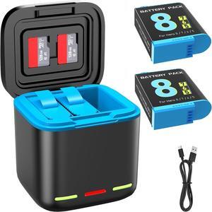 WERLEO Battery Charger for Hero 8/7/6/5 Battery 2-Pack 1500mAh and USB Storage 3-Channel Fast Charger For GoPro Hero 8 Black, Hero 7 Black, Hero 6 Black, Hero 5 Black Official with Micro SD Card Slot
