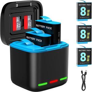 WERLEO Battery Charger for Hero 8/7/6/5 Black Battery 3-Pack 1500mAh and USB Storage 3-Channel Fast Charger for GoPro Hero 8 Black, Hero 7 Black, Hero 6 Black, Hero 5 Black with Micro SD Card Slot