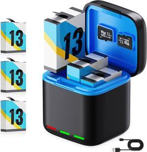 WERLEO Battery Charger for Hero 13 Black, 3-Pack 2200mAh Battery USB Storage 3-Channel Fast Charger Fully Compatible with GoPro Hero 13 Black Official with Micro SD Card Slot