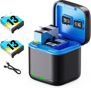 WERLEO Battery Charger for Hero 13 Black, 2-Pack 2200mAh Battery USB Storage 3-Channel Fast Charger Fully Compatible with GoPro Hero 13 Black Official with Micro SD Card Slot
