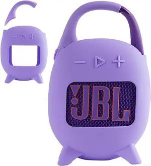 WERLEO Silicone Cover Case Set Compatible with JBL Clip 5 Portable Speaker, with Microfiber Cleaning Cloth and 2-in-1 Soft Skin for JBL Clip 5 Accessories Speaker Stand Up Holder Purple