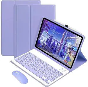 WERLEO Bluetooth Keyboard Case with Mouse for Lenovo Tab 10.1 inch 2025 Model TB-311FU TB-311XU Protective Cover with Wireless Mouse / Keyboard Purple
