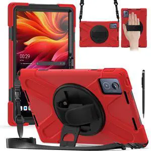 WERLEO Case for Lenovo Tab K11 Plus 11.45 inch 2024 TB352FU TB352XU Shockproof Protective Cover Pencil Holder Stand Shoulder Strap Stylus Pen Red
