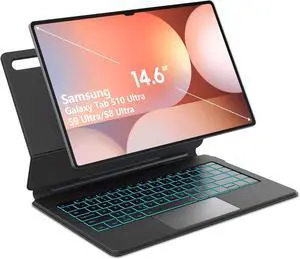 WERLEO Magic Keyboard Case for Samsung Galaxy Tab S10 Ultra S9 Ultra S8 Ultra 14.6 inch Case Magnetic Floating Cantilever Stand with Multi-Touch Trackpad Pen Holder 7 Color Backlit Keyboard