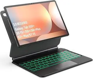 WERLEO Keyboard Case for Samsung Galaxy Tab S10 Plus S9 Plus S9 FE Plus S8 Plus S7 Plus S7 FE 12.4 inch Magic Floating Cantilever Magnetic Stand, 3-Level 7 Color Backlit & Built-in Trackpad