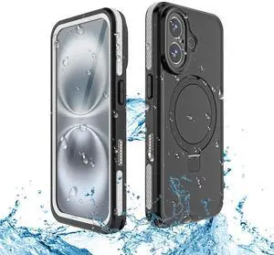 WERLEO Magnetic Waterproof Case for iPhone 16 [Built-in Ring Invisible Stand & Screen Protector][IP68 Underwater][Dropproof] Shockproof Protective Cover for iPhone 16 6.1"