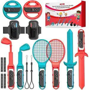 WERLEO Switch 2 Sports Accessories Bundle, 10-in-1 Family Pack with Tennis Rackets, Adjustable Golf Clubs, Swords for Nintendo Switch 2 Sports Games, Premium Game Kit for Switch 2