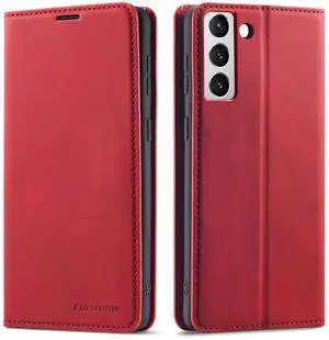 WERLEO Case for Samsung Galaxy S25 Plus 6.7 inch Premium PU Leather Phone Cover with Card Holder Stand, Shockproof Flip Wallet Cover Red