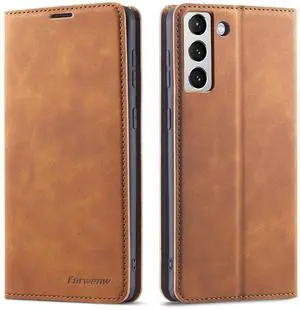 WERLEO Case for Samsung Galaxy S25 Plus 6.7 inch Premium PU Leather Phone Cover with Card Holder Stand, Shockproof Flip Wallet Cover Brown