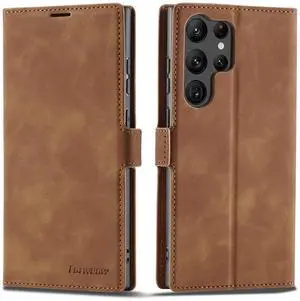 WERLEO Case for Samsung Galaxy S25 Ultra 5G 6.9 inch Premium PU Leather Phone Cover with Card Holder Stand, Shockproof Flip Wallet Cover Brown