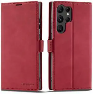 WERLEO Case for Samsung Galaxy S25 Ultra 5G 6.9 inch Premium PU Leather Phone Cover with Card Holder Stand, Shockproof Flip Wallet Cover Red
