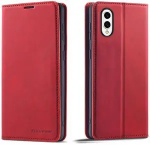 WERLEO Case for Samsung Galaxy S25 Edge 5G 6.7 inch Premium PU Leather Phone Cover with Card Holder Stand, Shockproof Flip Wallet Cover Red
