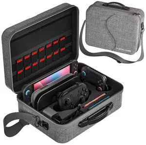 WERLEO Switch 2 Carry Case Compatible with Nintendo Switch 2,with Games Cartridges Waterproof and Dustproof Travel Case for Switch 2 Accessories,with Handles and Shoulder Straps Gray
