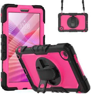 WERLEO Case for Lenovo Tab One / Tab K9 8.7 inch 2025 TB305XU TB305FU with Screen Protector, ShockProof Protective Cover with 360° Rotating Stand & Shouder Strap, Pen Holder Rose Red