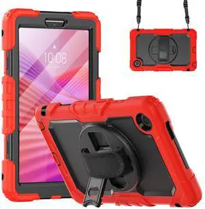WERLEO Case for Lenovo Tab One / Tab K9 8.7 inch 2025 TB305XU TB305FU with Screen Protector, ShockProof Protective Cover with 360° Rotating Stand & Shouder Strap, Pen Holder Red
