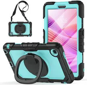 Case for Lenovo Tab One 8.7 inch 2025 / Tab K9 8.7" 2025 TB305XU TB305FU, Shockproof Hard Duty Case with Screen Protector + 360 Rotating Hand Strap & Stand + Shoulder Strap Light Blue