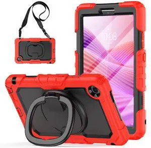 Case for Lenovo Tab One 8.7 inch 2025 / Tab K9 8.7" 2025 TB305XU TB305FU, Shockproof Hard Duty Case with Screen Protector + 360 Rotating Hand Strap & Stand + Shoulder Strap Red