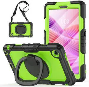 Case for Lenovo Tab One 8.7 inch 2025 / Tab K9 8.7" 2025 TB305XU TB305FU, Shockproof Hard Duty Case with Screen Protector + 360 Rotating Hand Strap & Stand + Shoulder Strap Green