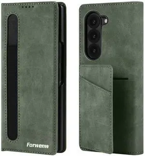 WERLEO Case for Samsung Galaxy Z Fold 6, Premium PU Leather Phone Cover with Card Holder, S Pen Holder, Stand, Shockproof Flip Wallet Cover Green