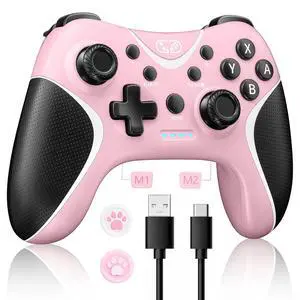 WERLEO Wireless Switch Controllers Pink,Nintendo Switch Controller for Nintendo Switch/Lite/OLED/Windows PC with Programmable/Vibration/Turbo Funtion,Switch Pro Controller Gamepad with 2 Thumb Caps