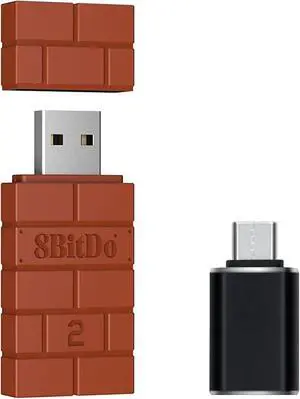 WERLEO 8Bitdo Wireless USB Adapter 2 for Switch/Switch2, Windows, Mac & Raspberry Pi, Compatible with Xbox Series X/S, Xbox One, Switch Pro, PS5 Controller and More with OTG Adapter