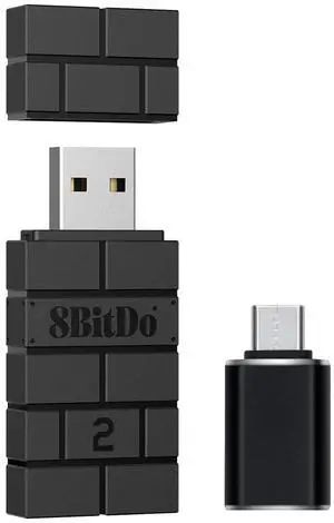 WERLEO 8Bitdo Wireless USB Adapter 2 for Switch/Switch2, Windows, Mac & Raspberry Pi, Compatible with Xbox Series X/S, Xbox One, Switch Pro, PS5 Controller and More with OTG Adapter Black