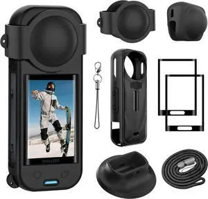 BONAEVER Protection Accessories Kit Only for Insta 360 X5 Optical 2PCS Tempered Glass Screen Protector+Rubber Lens Cap+Silicone Rubber Protective Case+Silicone Support Base Mount Insta 360x5 Accessory