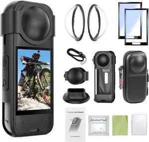 BONAEVER 9-in-1 Accessories Kit for Insta360 X5, Included Insta 360 X5 Premium Lens Guard, Carrying Case, 2 Pack of Tempered Glass Film Screen Protector, Silicone Protective Cover and Desktop Mount