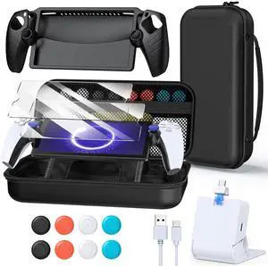 WERLEO Accessories Kit for PlayStation Portal, Carrying Case Bundle and Magnetic Portable Charger for PS5 Portal with Protective Case, 2 Screen Protectors, 8 Thumb Grips