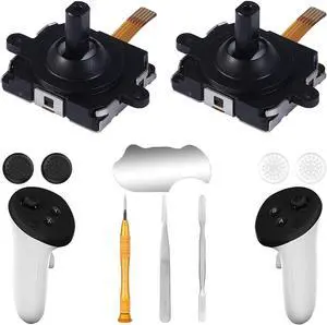 WERLEO 2 Pack Joystick Replacement Kit for Meta Quest 3 Controller(10 in one), Repair Kit for Oculus Quest 3Controller, Include 4 Joysticks, 4 Thumbstick Grips, T5 Screwdriver, Tweezer, Pry Tool