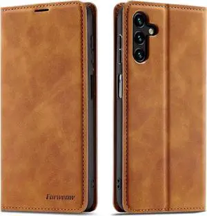WERLEO for Samsung Galaxy A13 5G / A13 4G / A04s / A04 Case, Premium PU Leather Cover TPU Bumper with Card Holder Kickstand Hidden Magnetic Adsorption Shockproof Flip Wallet Cover Brown