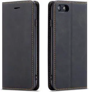 WERLEO for iPhone 16e Case, Premium PU Leather Cover TPU Bumper with Card Holder Kickstand Hidden Magnetic Adsorption Shockproof Flip Wallet Cover