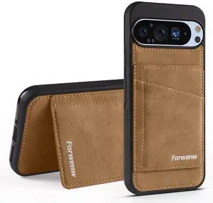 WERLEO Case for Google Pixel 9A 5G Premium PU Leather Phone Cover with Card Holder Kickstand Magnetic Shockproof Flip Wallet Cover Brown