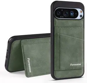 WERLEO Case for Google Pixel 9 Pro XL Premium PU Leather Phone Cover with Card Holder Kickstand Magnetic  Shockproof Flip Wallet Cover Green