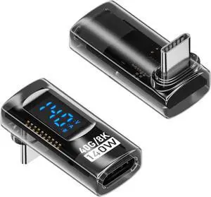 WERLEO 2 Pack USB C Adapter with Digital Display, 90 Degree Right Angle 140W USB-C Male to Female Connector for ROG Ally, Steam Deck and More, Support Voltage, Current and Power Smart LED Display