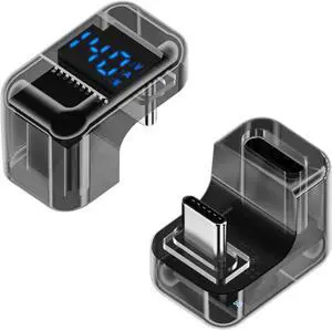 WERLEO 2 Pack USB C Adapter with Digital Display, 180 Degree 140W USB-C Male to Female Connector for Switch, iPhone 16/15 Series, iPad, MacBook, Support Voltage, Current and Power Smart LED Display