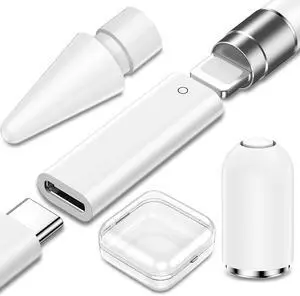 WERLEO 3-Pack USB C to Pencil 1st Gen Adapter Type C Female for Lightning Female Adapter for iPad 10 + iPencil Stylus Nib Tip for Apple Pencil + Magnetic Top Cover Replacement Cap for Apple Pen 1 Gene