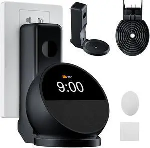 Wall Mount Stand for Echo Spot 2024, Outlet Hanger Stand with Built-in Cable Management, Hide Messy Wires Wall Holder, Space Saving Holder for Echo Spot,No Screws and Drill Needed