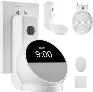 Wall Mount Stand for Echo Spot 2024, Outlet Hanger Stand with Built-in Cable Management, Hide Messy Wires Wall Holder, Space Saving Holder for Echo Spot,No Screws and Drill Needed White