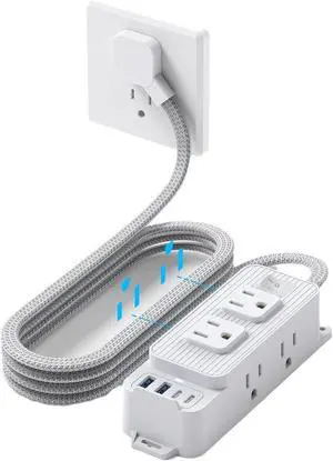 WERLEO Power Strip Surge Protector - 6 Outlets and 4 USB (2 USB C), 5Ft Braided Cord with Ultra Thin Flat Plug, Wall Mount, 3-Side Outlet Extender, Compact for Travel, Cruise Ship, Dorm Room