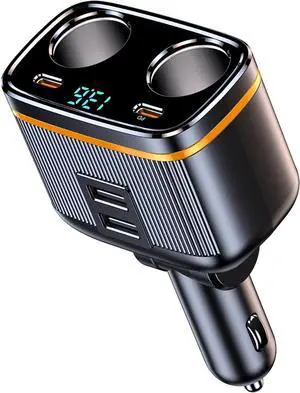 WERLEO 12V/24V 2-Socket 6 in 1 Cigarette Lighter Splitter with Voltage Detection, Alanph 145W Car Charger Adapter Dual USB QC3.0 &Type-C PD45W Fast Charging (6-Port)