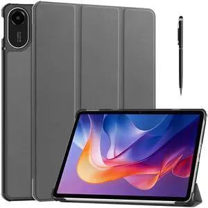 WERLEO Case for Xiaomi Redmi Pad 2 11 inch 2025, Tri fold Slim Hard Shell Smart Protective Cover with Multi-Angle Stand, Auto Sleep/Wake, Universal Stylus Pen Grey